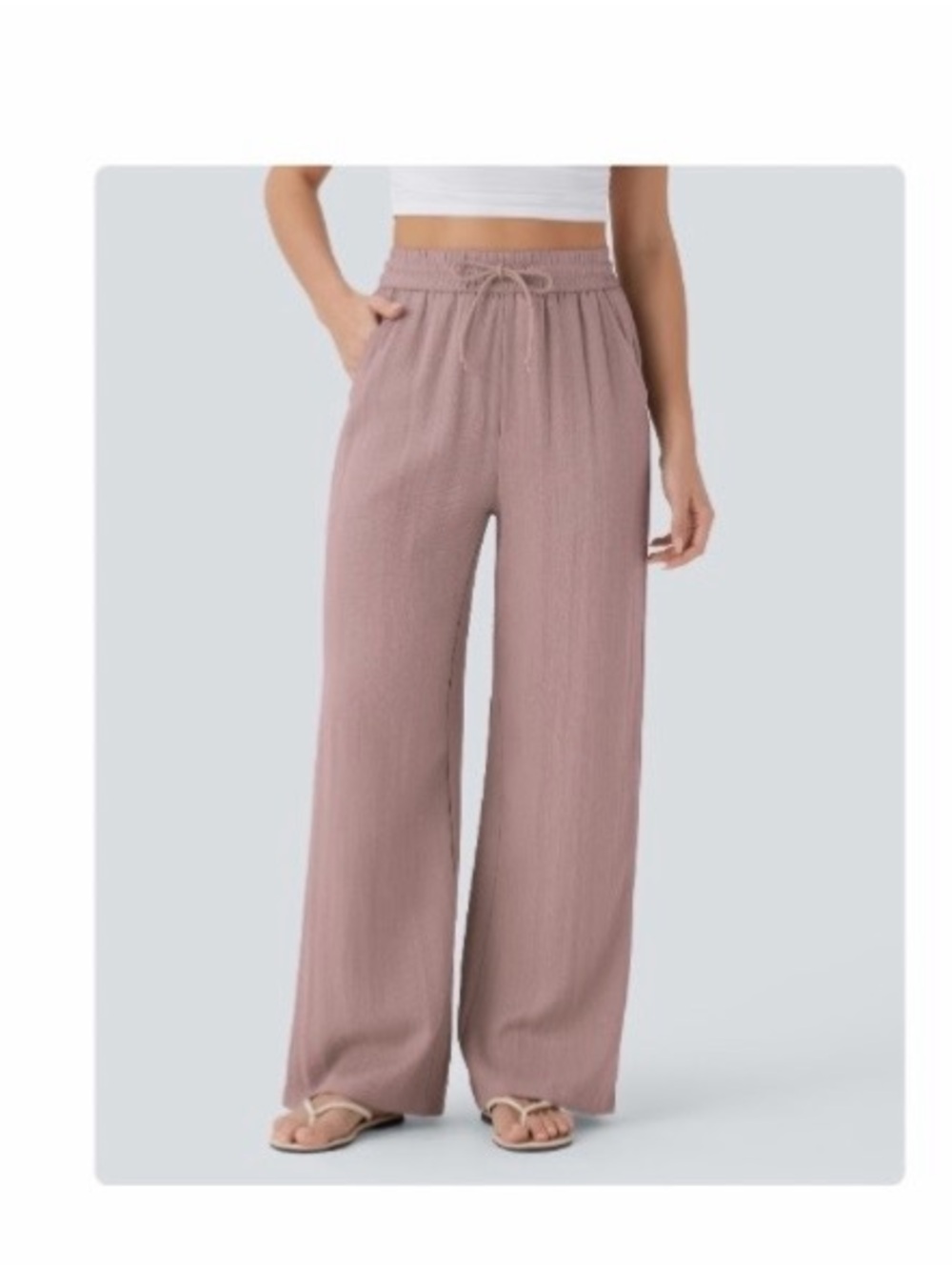 HALARA Relaxed Wide-Leg linen Drawstring Pants in Dusty Rose